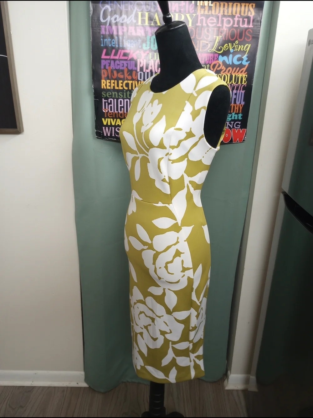 Calvin Klein Olive Green & White Floral Dress